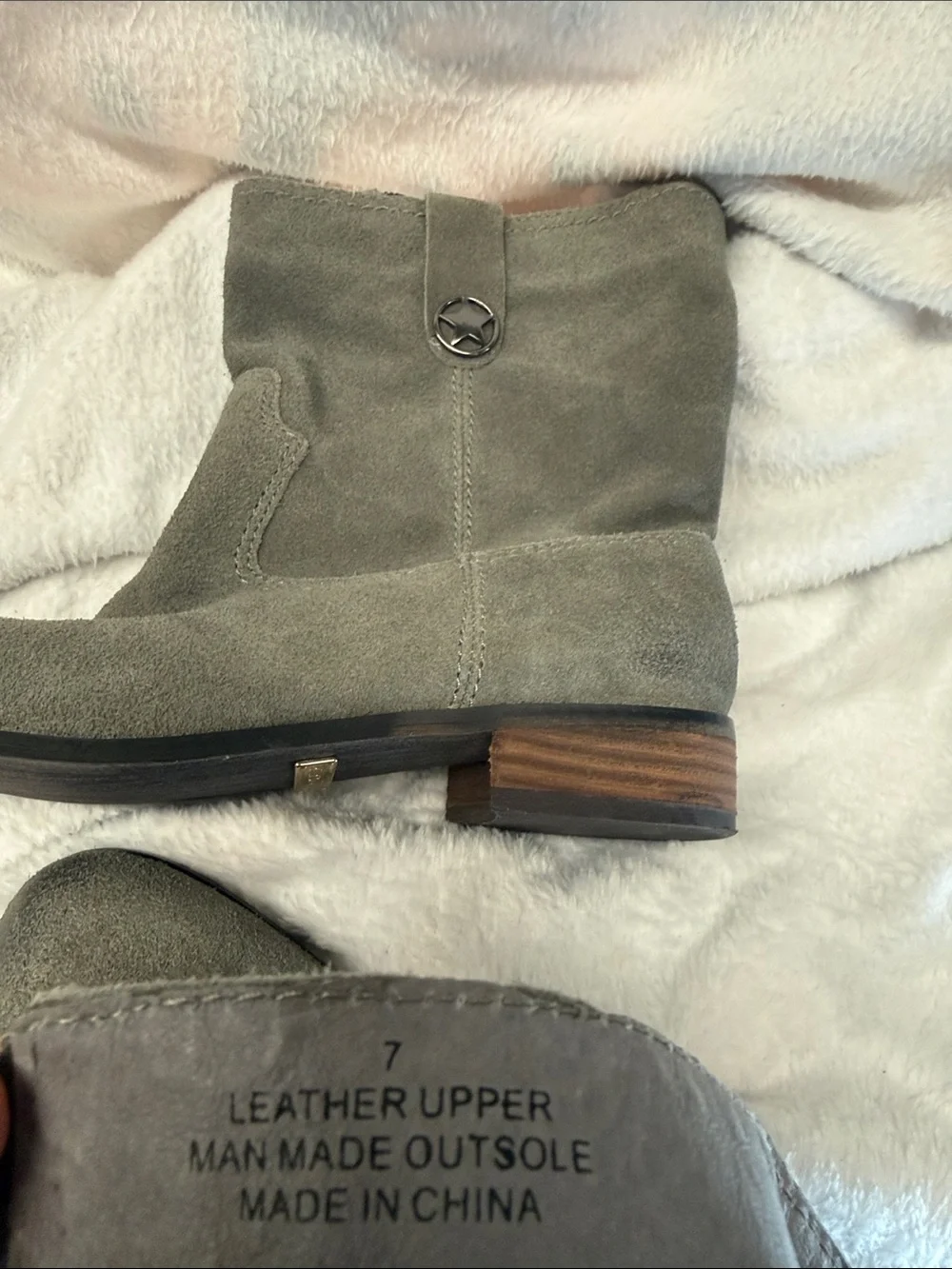 Very Volatile Olive Suede Ankle Booties with Metal Logo